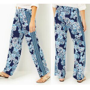 Lilly Pulitzer Bal Harbour Pants Low Tide Navy Bouquet All Day Pants NWOT XXL